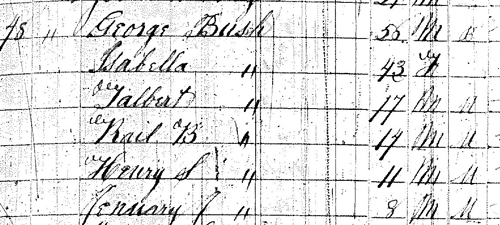 Lewis County census record of Bush and family in 1850, Census Records, 1850 Lewis County Census, Washington State Archives, Digital Archives.